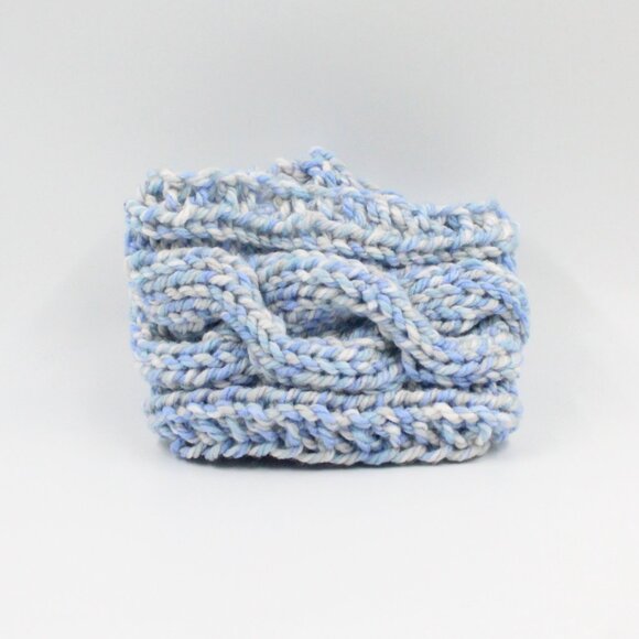 Handmade Hand Knit Chunky Knit Acrylic Blue and White Kids' Ear Warmer - Picture 1 of 4
